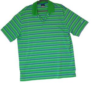 Nike Polo Shirt Golf Men's XL Dri-Fit Green Blue Stripes Athletic Short Sleeve